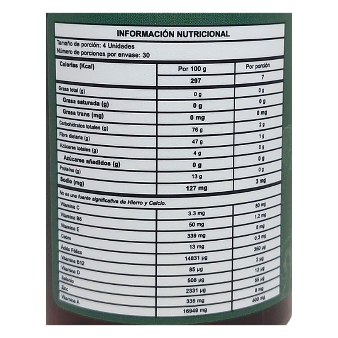 Tabla nutricional de AHCC Vital World