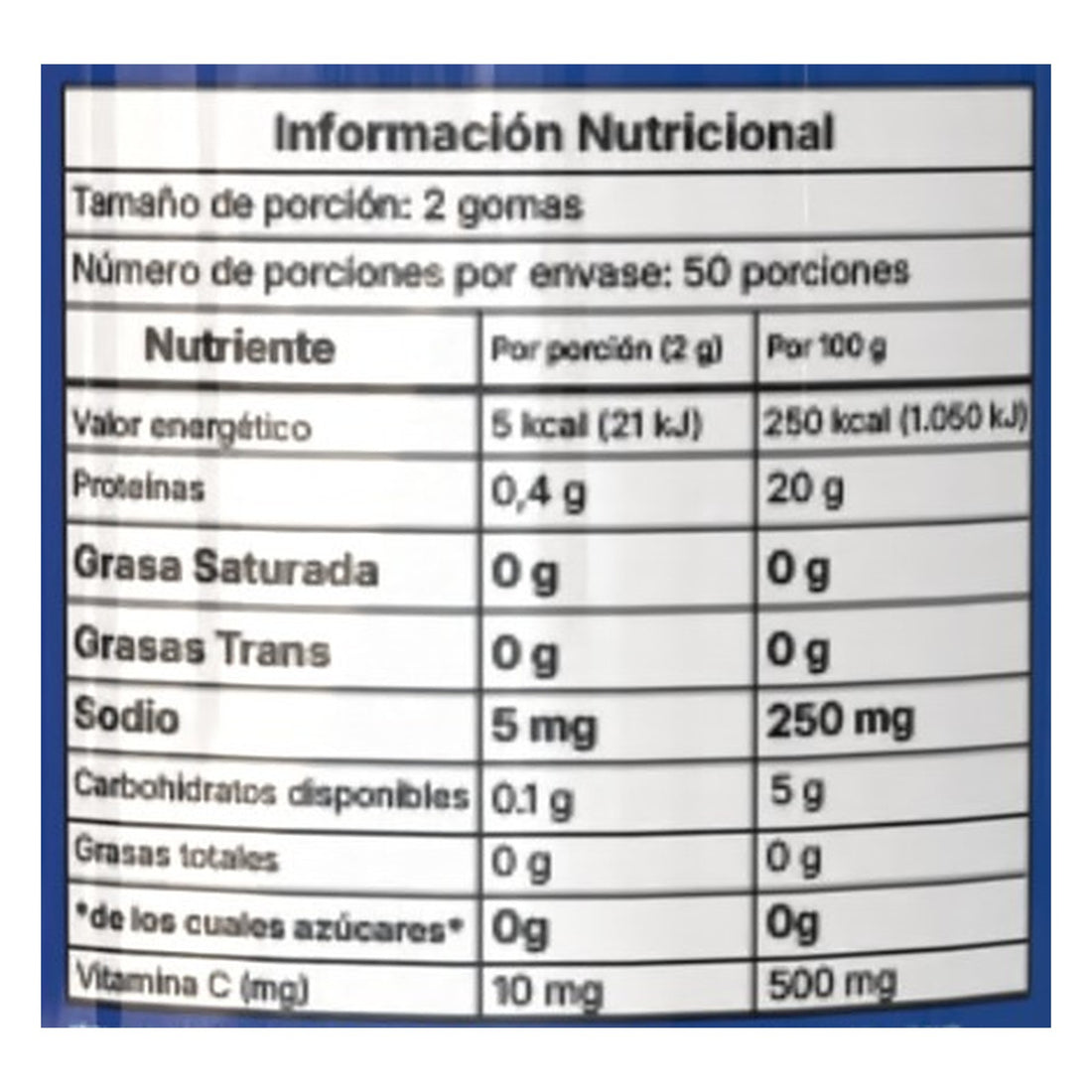 Tabla nutricional de Maca, borojó, chontaduro y guaraná