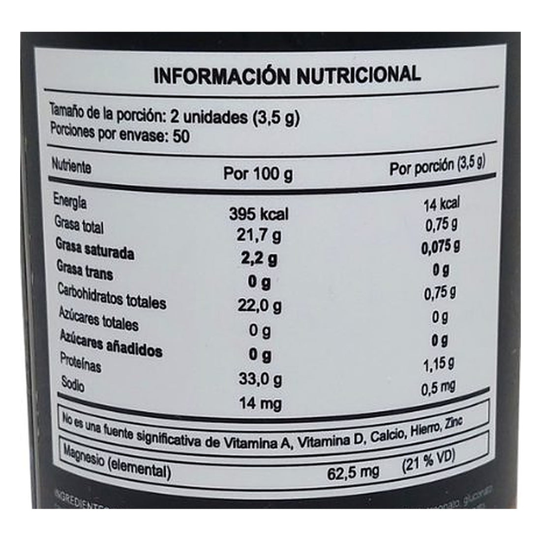Tabla nutricional de Magnesium 12-in-1 Complex, ampliada