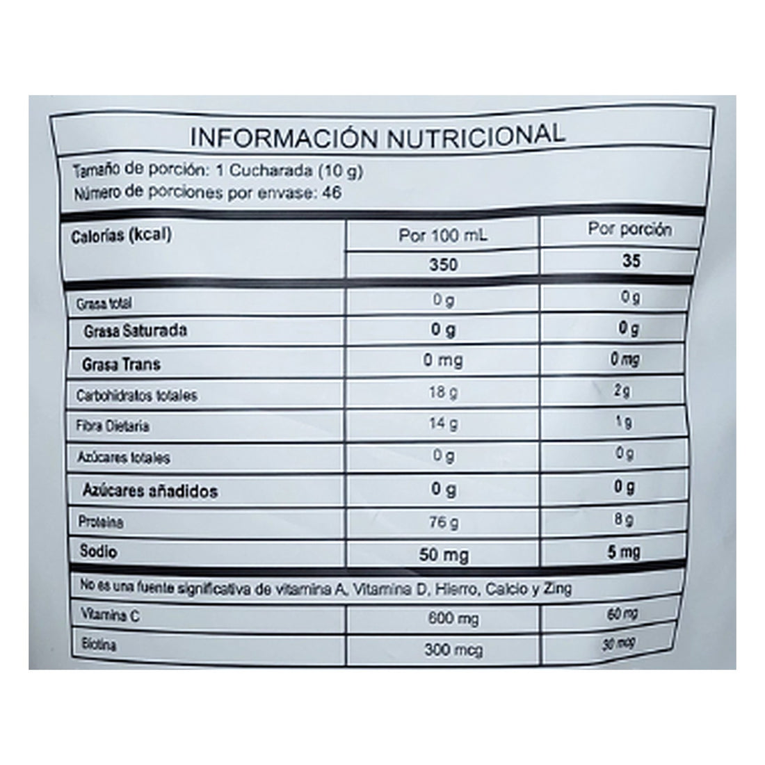 Tabla nutricional de Multi Collagen Peptides Microingredients