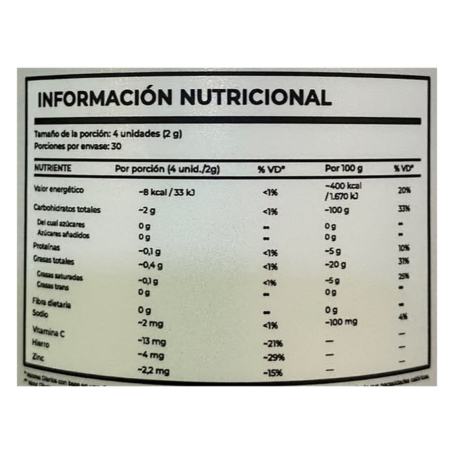 Tabla nutricional de Organic Beet Root Toplux