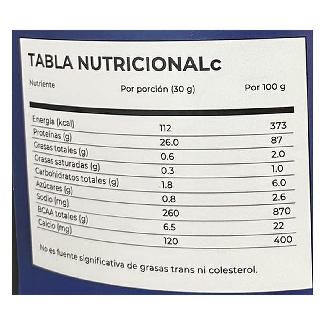 Tabla nutricional de Shilajit Whey Protein