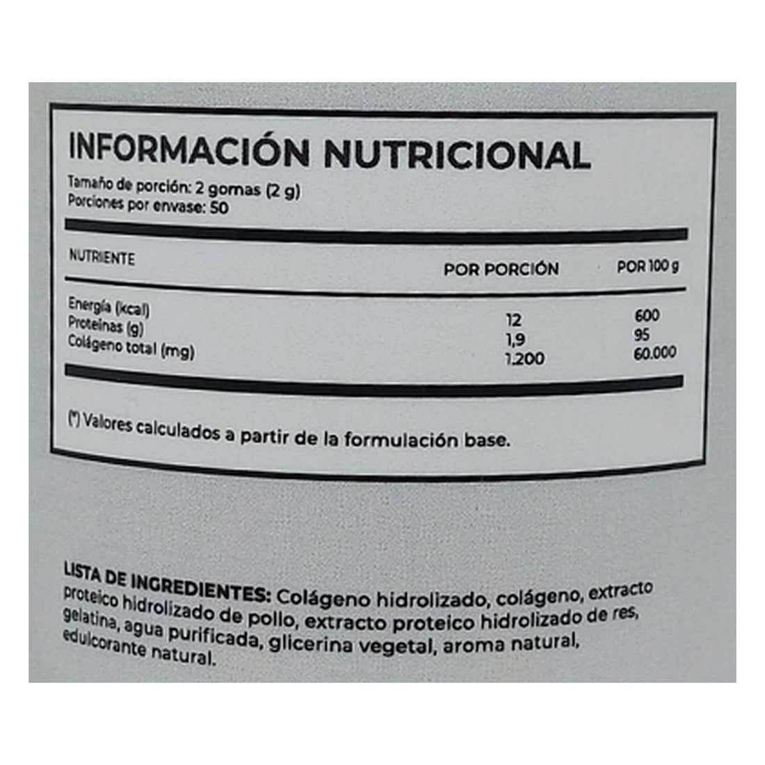 Tabla nutricional de Vital World Collagen Peptides