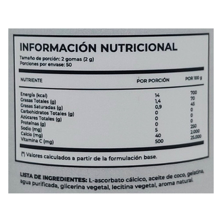 Tabla nutricional de Vitamina C liposomal Vital World
